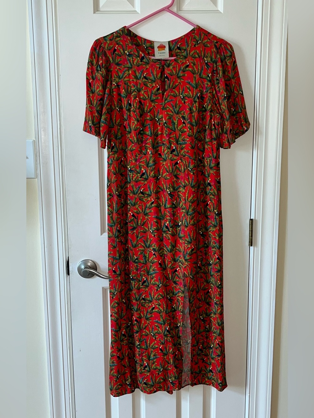 Farm Rio Orange Tropical Print Midi Dress